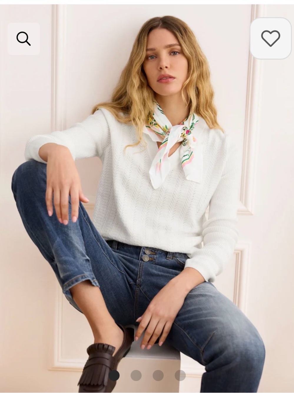 CAbi White Scoop-Neck Knit Sweater